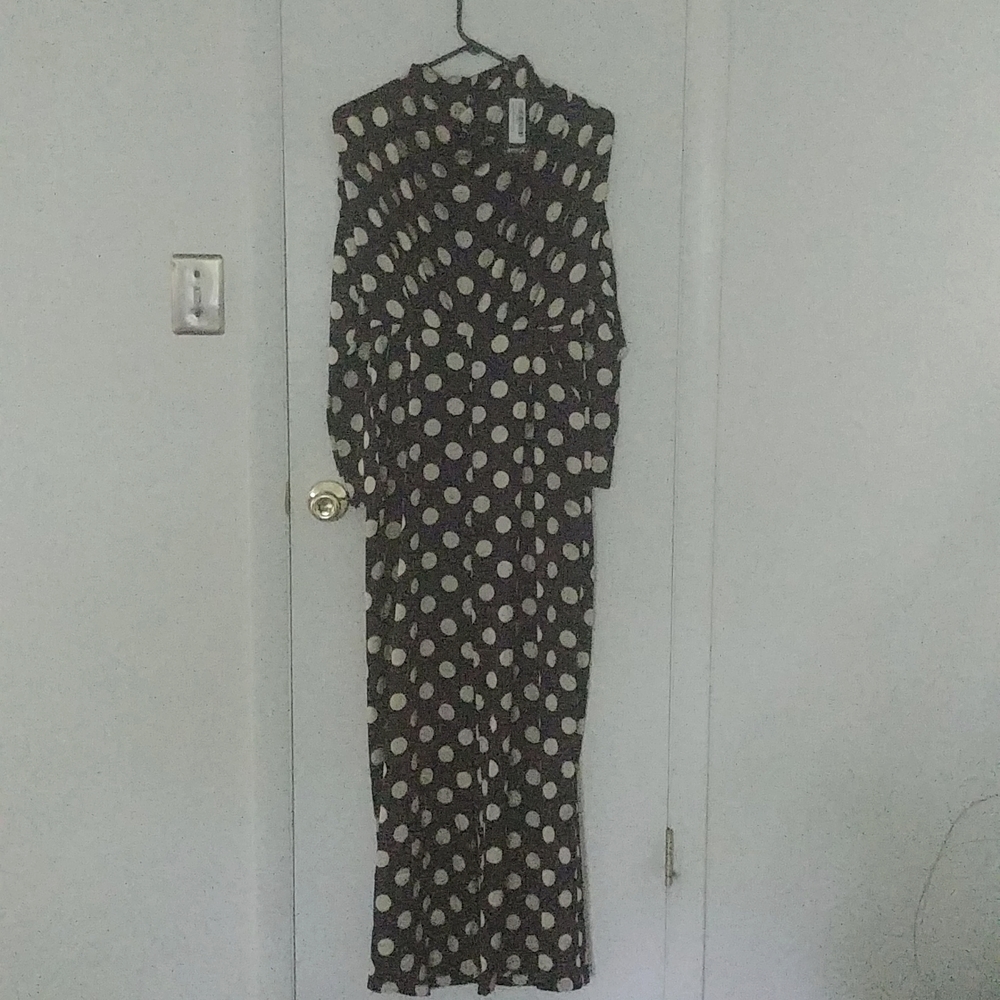 Black cream spot wide leg jumpsuit